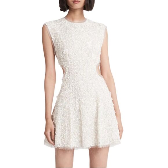 NWT Aje Mirage Beaded Mini Dress Cut Outs Sequins Ivory Cream White 8